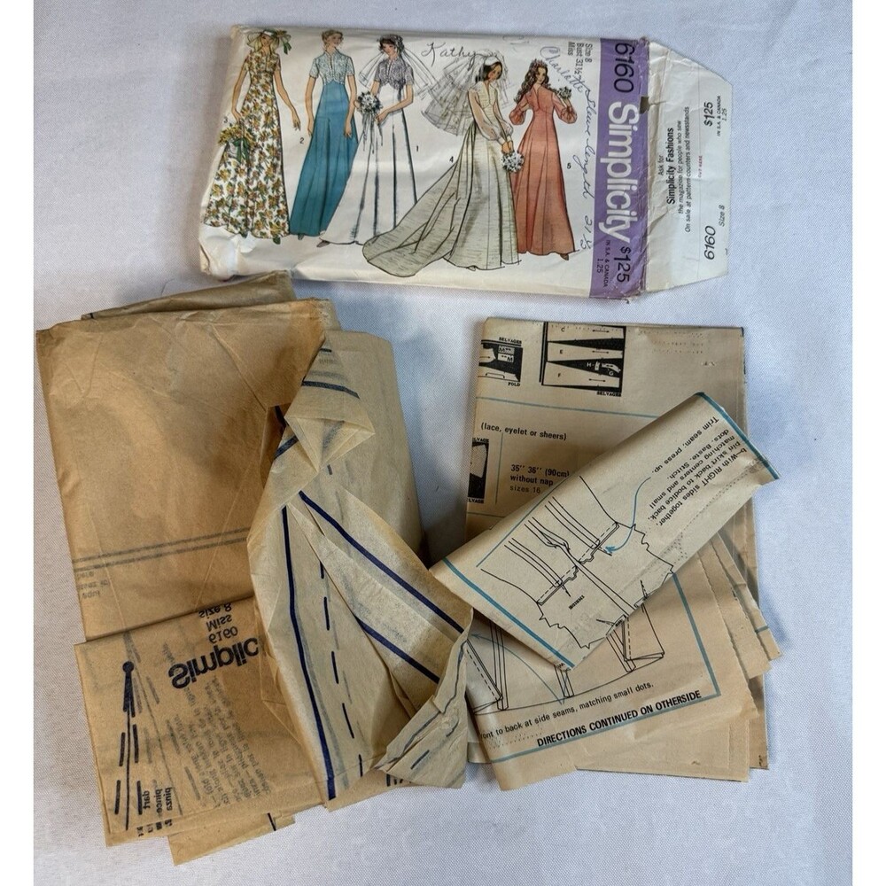70s Simplicity 6160 Bridal Gown Bridesmaid Maxi Dress Sewing Pattern Size 8 Cut